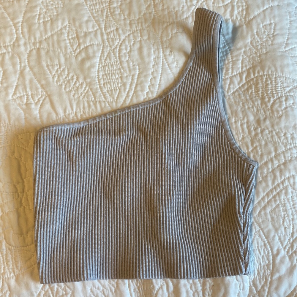 Taupe one shoulder crop top